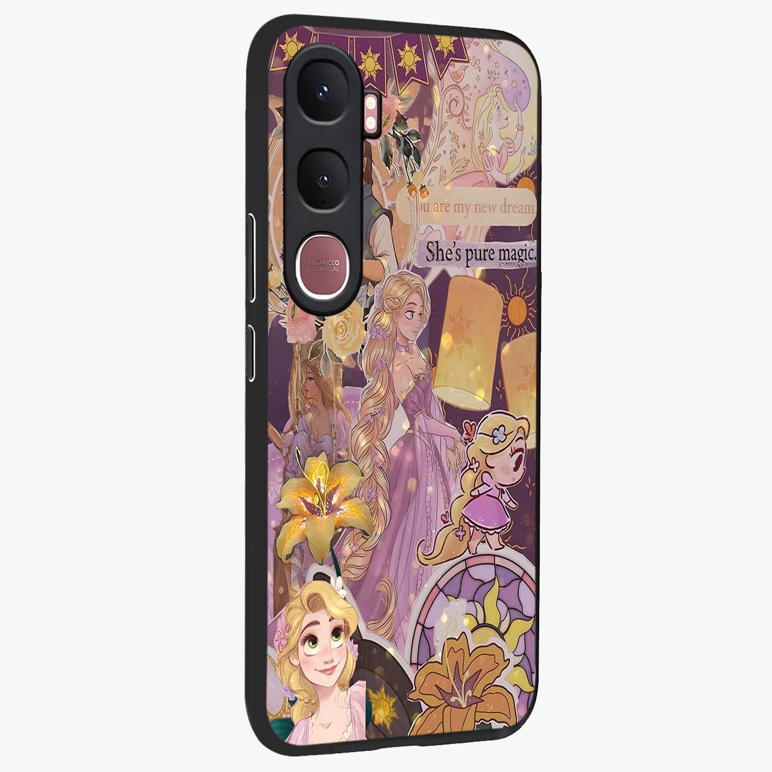 Magical Tangled Dream Glass Case upright view showcasing enchanting artistic artwork with dreamy fantasy theme.