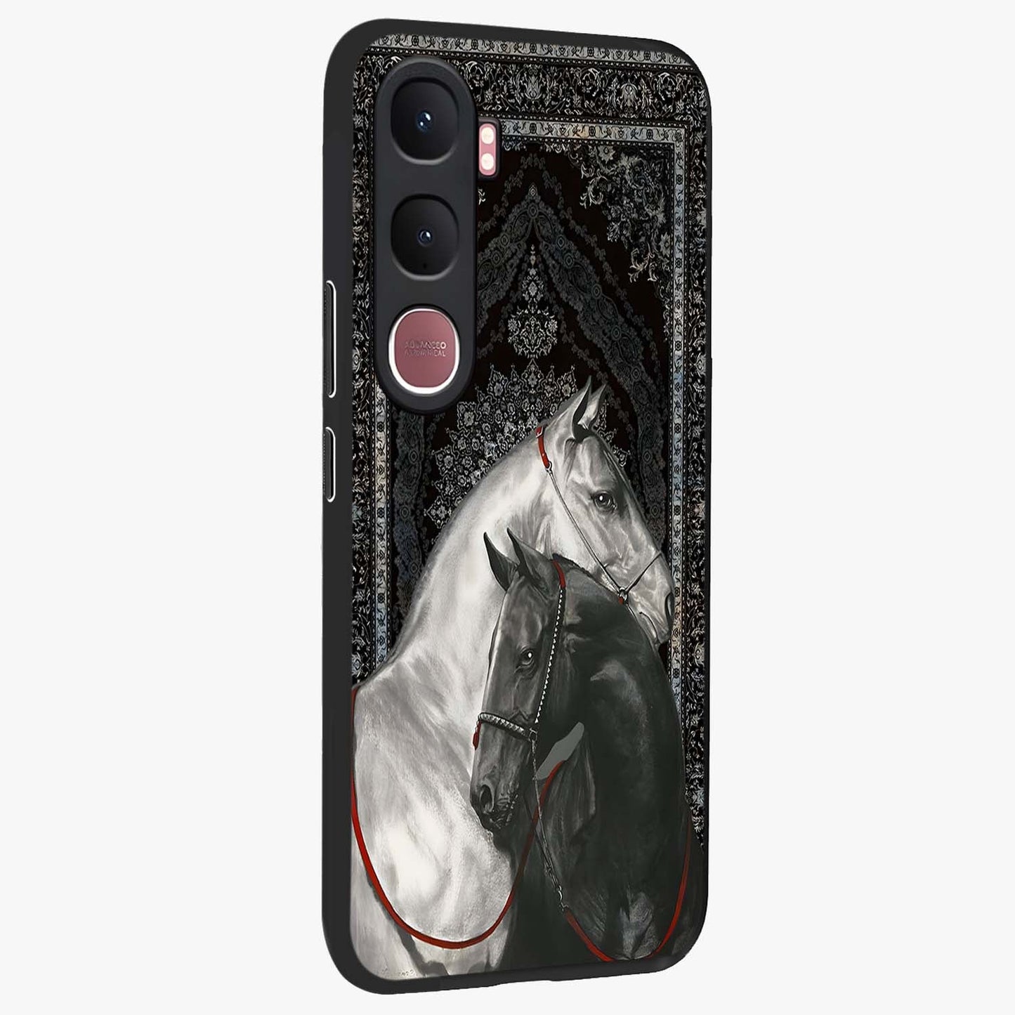 Majestic Ride Legacy Glass Case upright view showcasing dynamic ride inspired artwork with modern automotive theme.