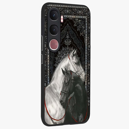 Majestic Ride Legacy Glass Case upright view showcasing dynamic ride inspired artwork with modern automotive theme.