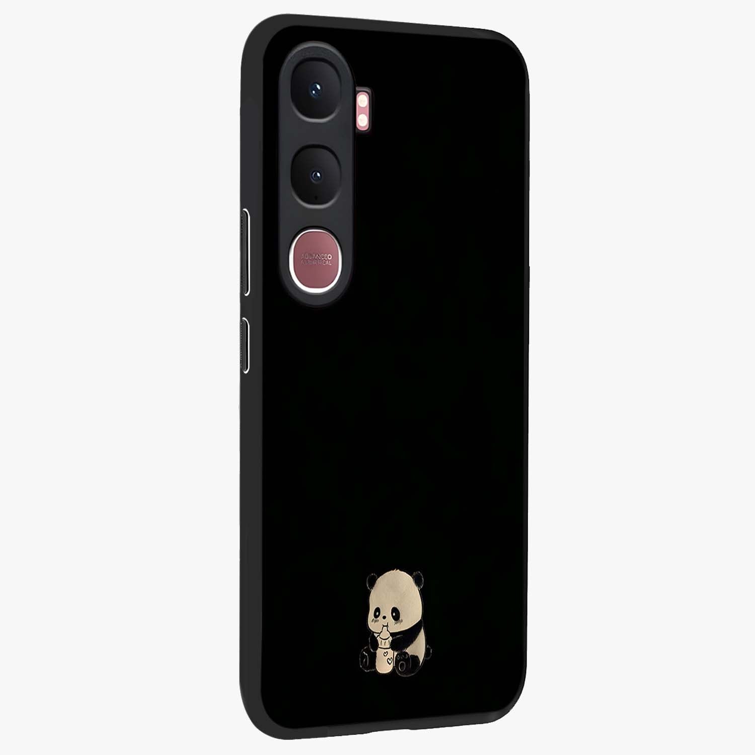 Midnight Panda Love Glass Case upright view showcasing charming panda artwork with playful romantic theme.