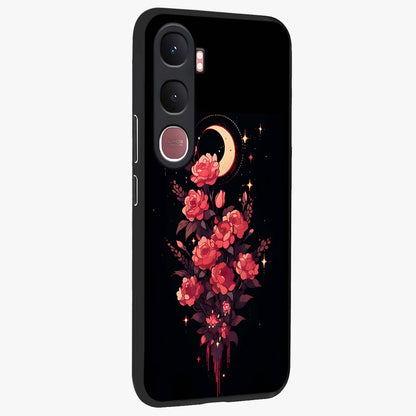 Moonlit Floral Elegance Glass Case upright view showcasing delicate floral artwork with refined night inspired theme.