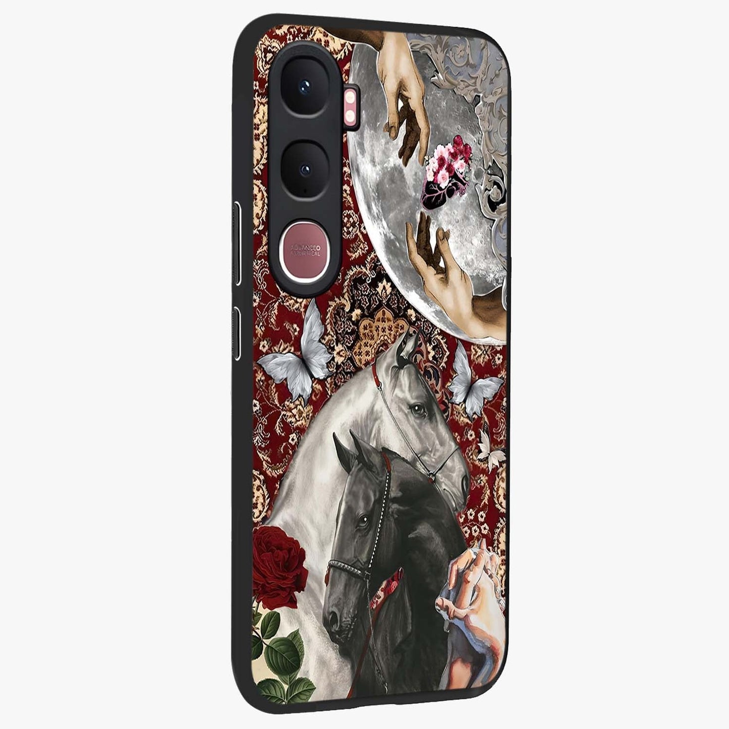 Moonlit Royal Stallion Glass Case upright view showcasing dramatic horse artwork with glowing moon themed design.