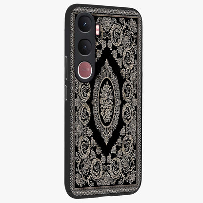 Noir Bloom Elegance Glass Case upright view showcasing graceful floral artwork with luxurious dark theme.
