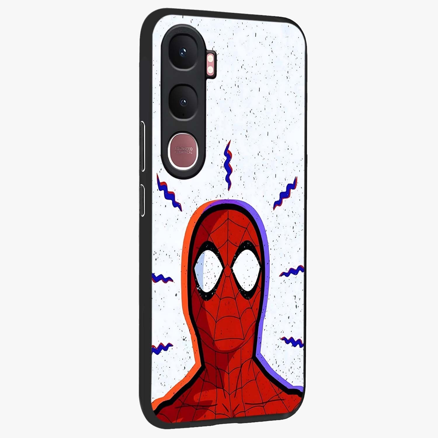 Omg Spiderman Glass Case upright view showcasing energetic superhero artwork with vibrant comic theme.