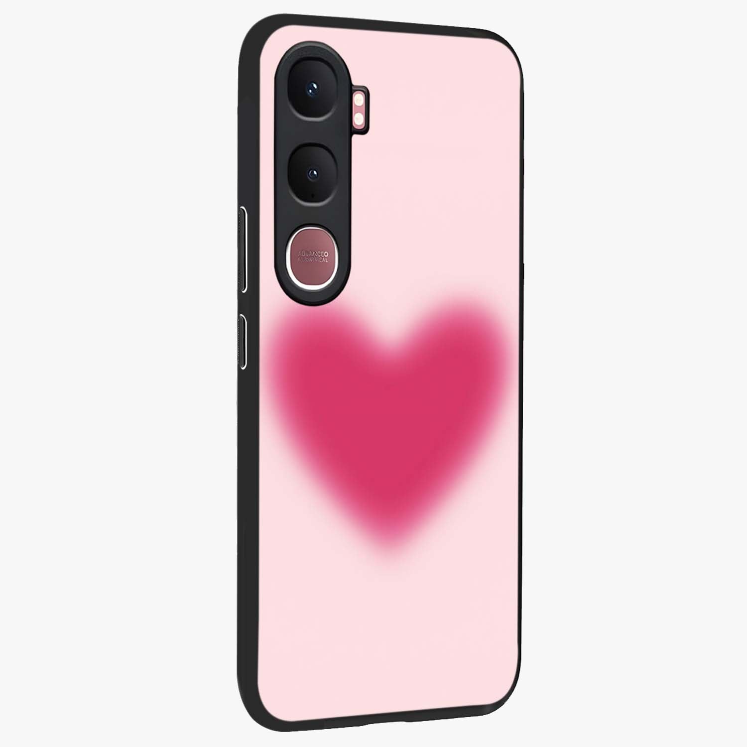 Pink Aura Heart Glass Case upright view showcasing romantic heart artwork with soft pastel theme.