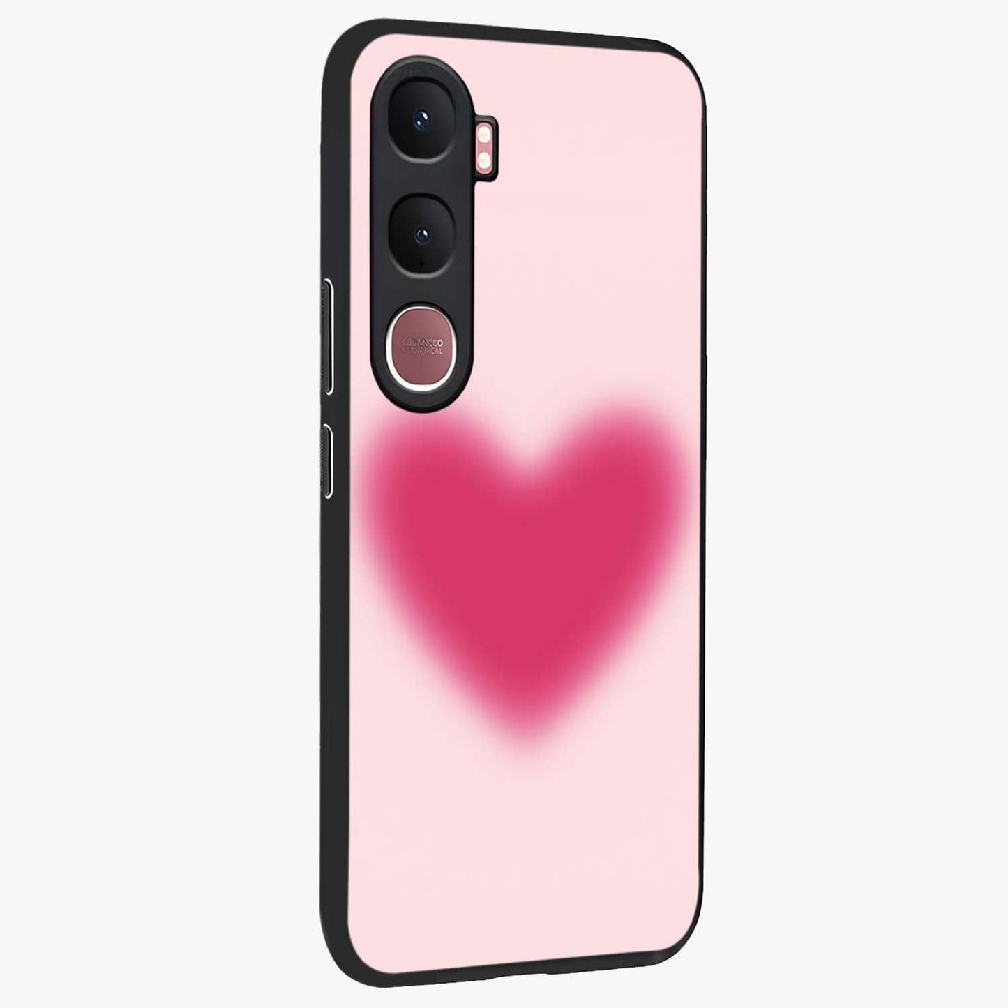 Pink Aura Heart Glass Case upright view showcasing romantic heart artwork with soft pastel theme.