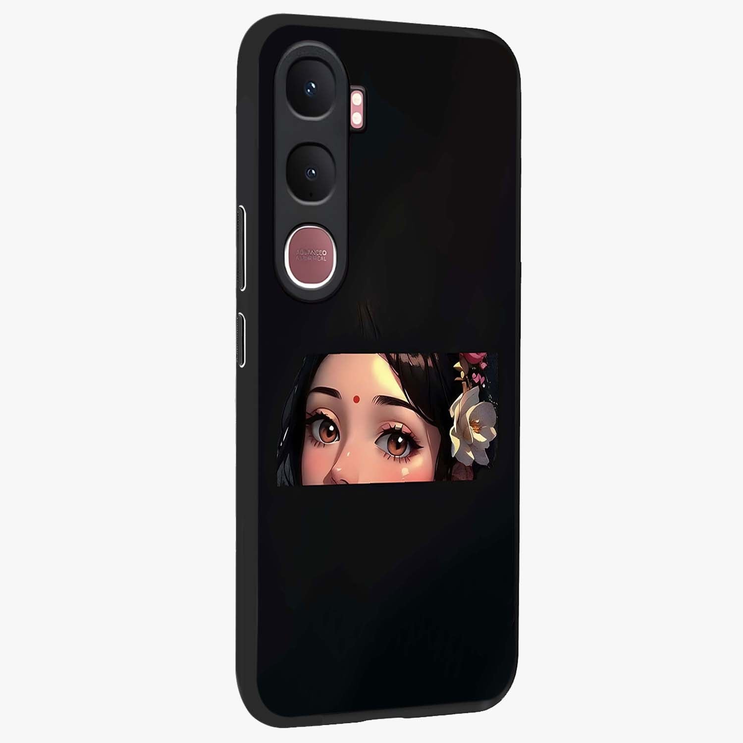 Radha Divine Embrace Glass Case upright view showcasing sacred Radha themed artwork with peaceful devotional style.