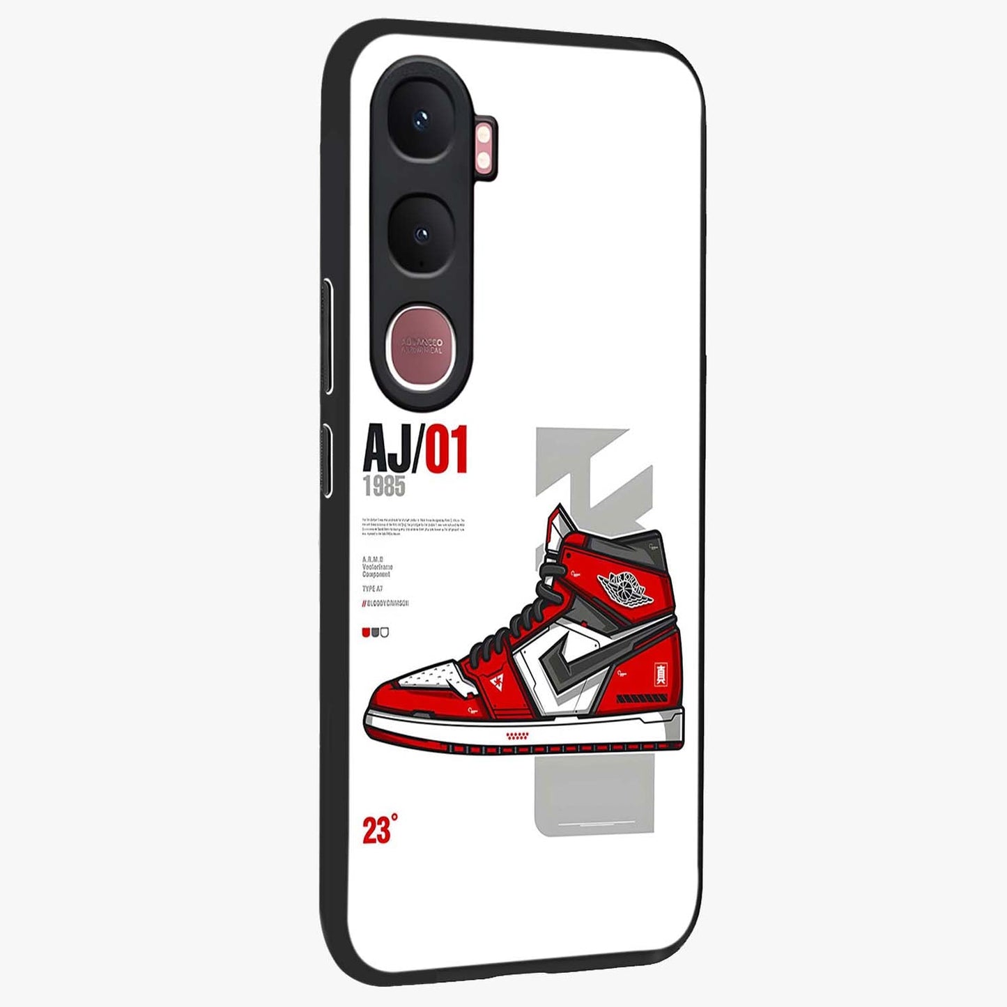 Retro Sneaker Blueprint Glass Case upright view showcasing stylish sneaker illustration with vintage streetwear theme.