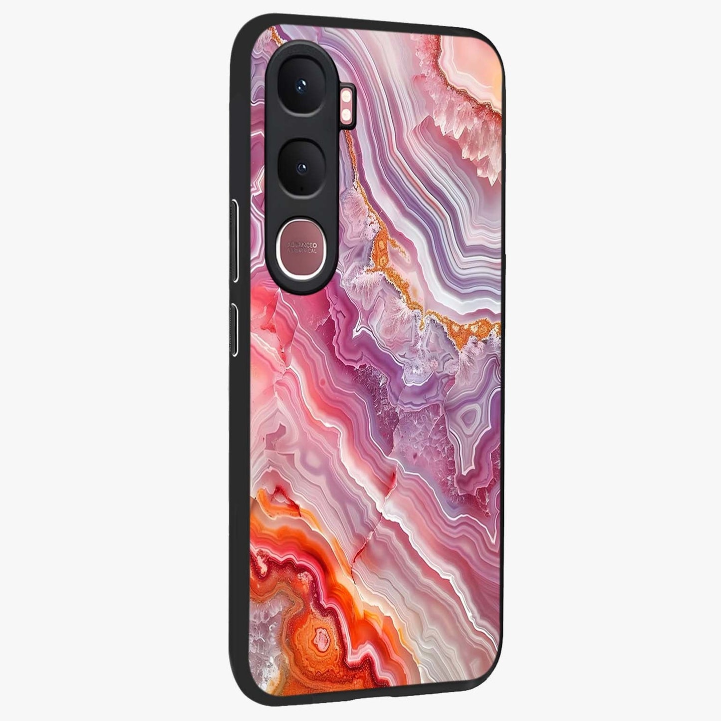 Rose Quartz Marble Glass Case upright view showcasing decorative marble artwork with luxurious pastel theme.