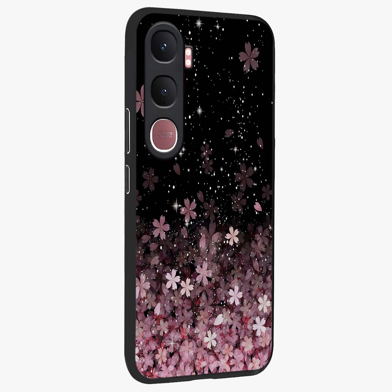 Small Starry Flowers Glass Case upright view showcasing charming floral artwork with dreamy starry theme.
