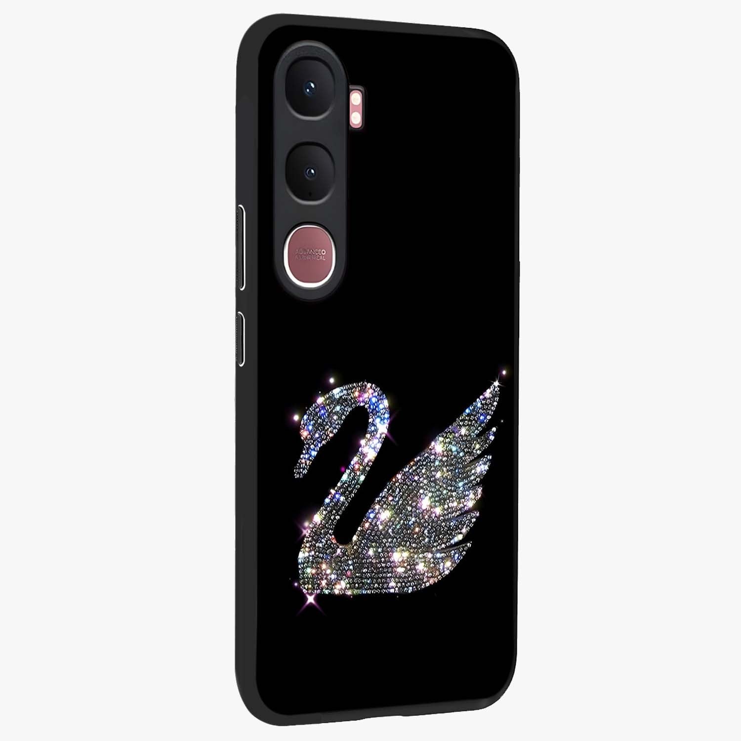 Starlit Swan Grace Glass Case upright view showcasing beautiful swan artwork with peaceful night themed design.