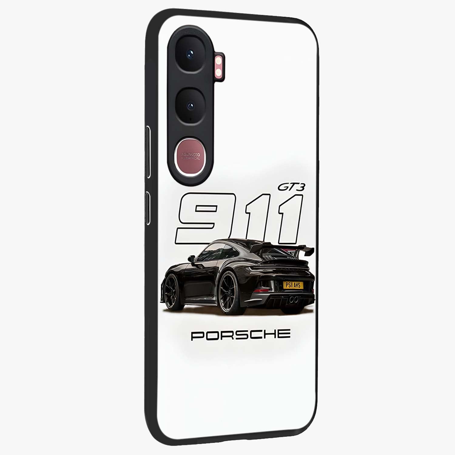 Turbo Legacy Icon Glass Case upright view showcasing bold racing inspired artwork with classic car theme.