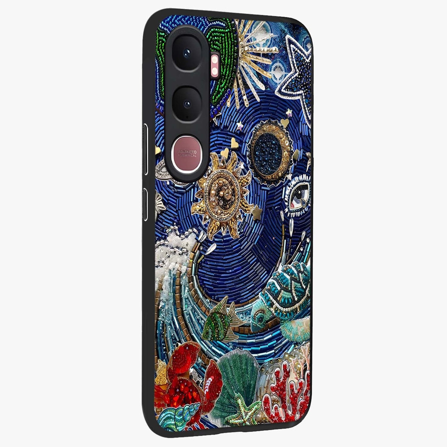 Universe Underwater Spark Glass Case upright view showcasing magical underwater galaxy artwork with vibrant cosmic theme.