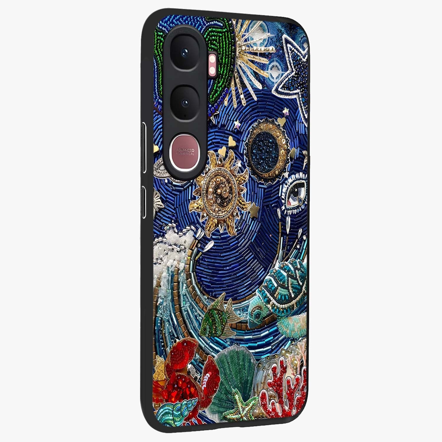 Universe Underwater Spark Glass Case upright view showcasing magical underwater galaxy artwork with vibrant cosmic theme.