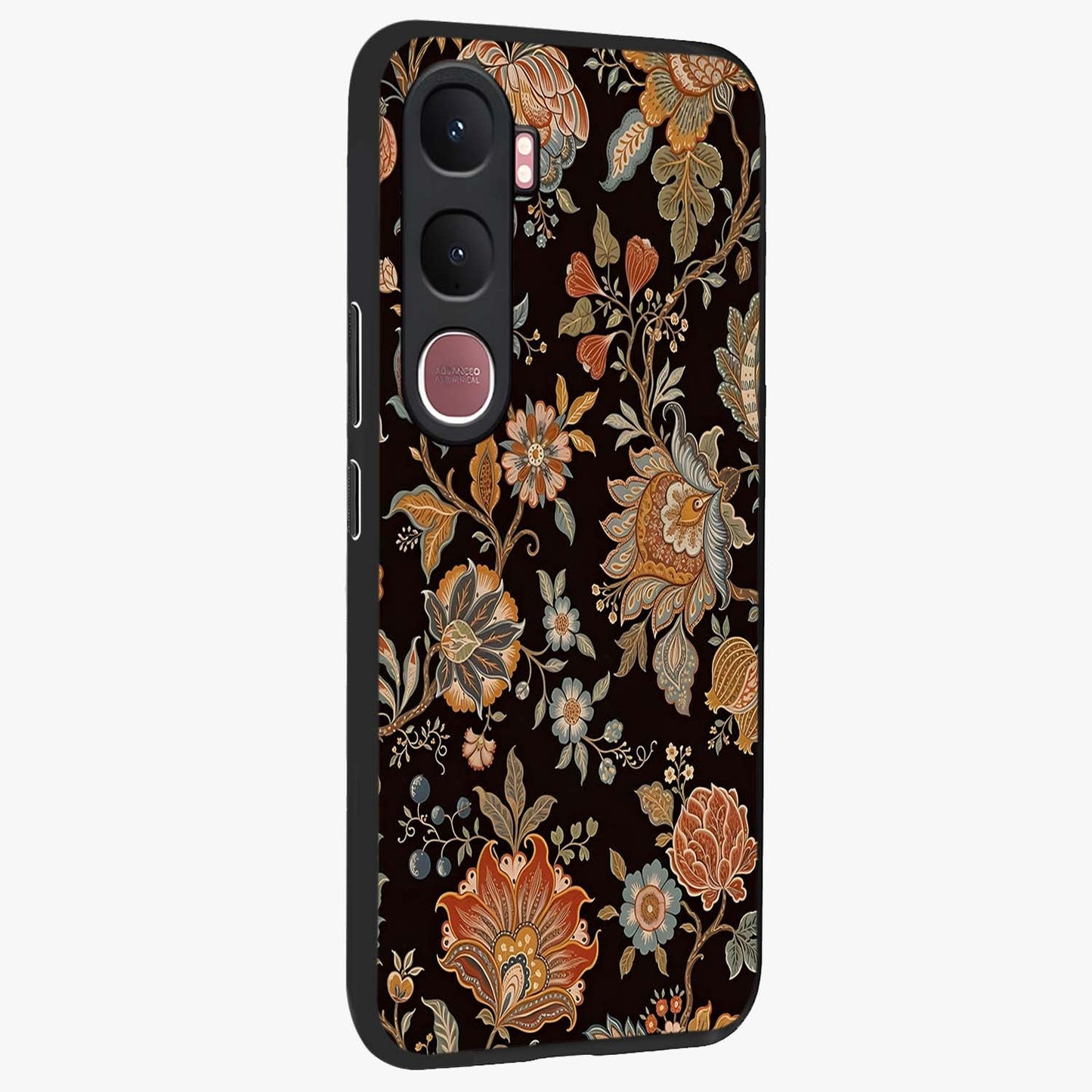 Vintage Floral Dream Glass Case upright view showcasing delicate floral artwork with timeless vintage theme.