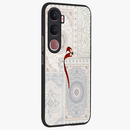 White Aesthetic Bow Glass Case upright view showcasing delicate ribbon bow artwork with cute minimalist theme.