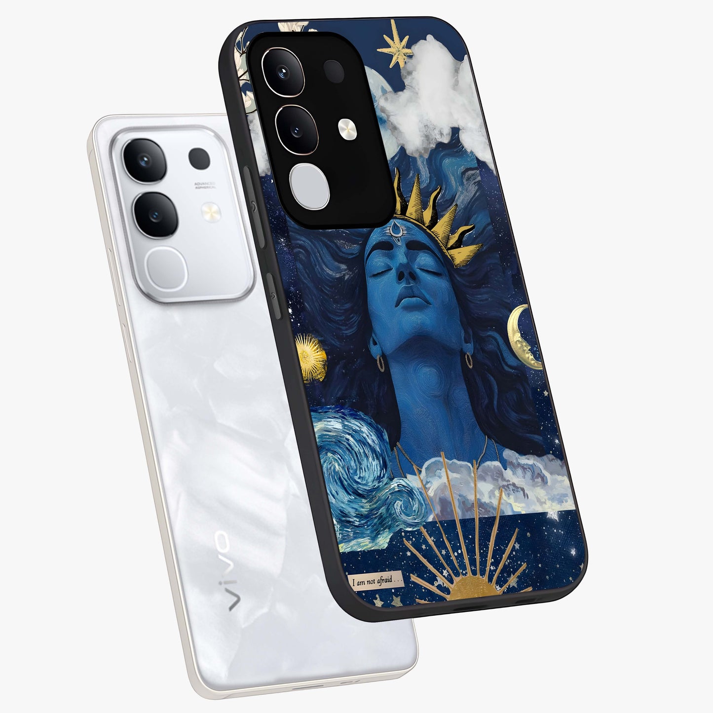 Aesthetic Lord Shiva Glass Case displayed in angled mockup highlighting spiritual Shiva illustration and sacred aesthetic design.
