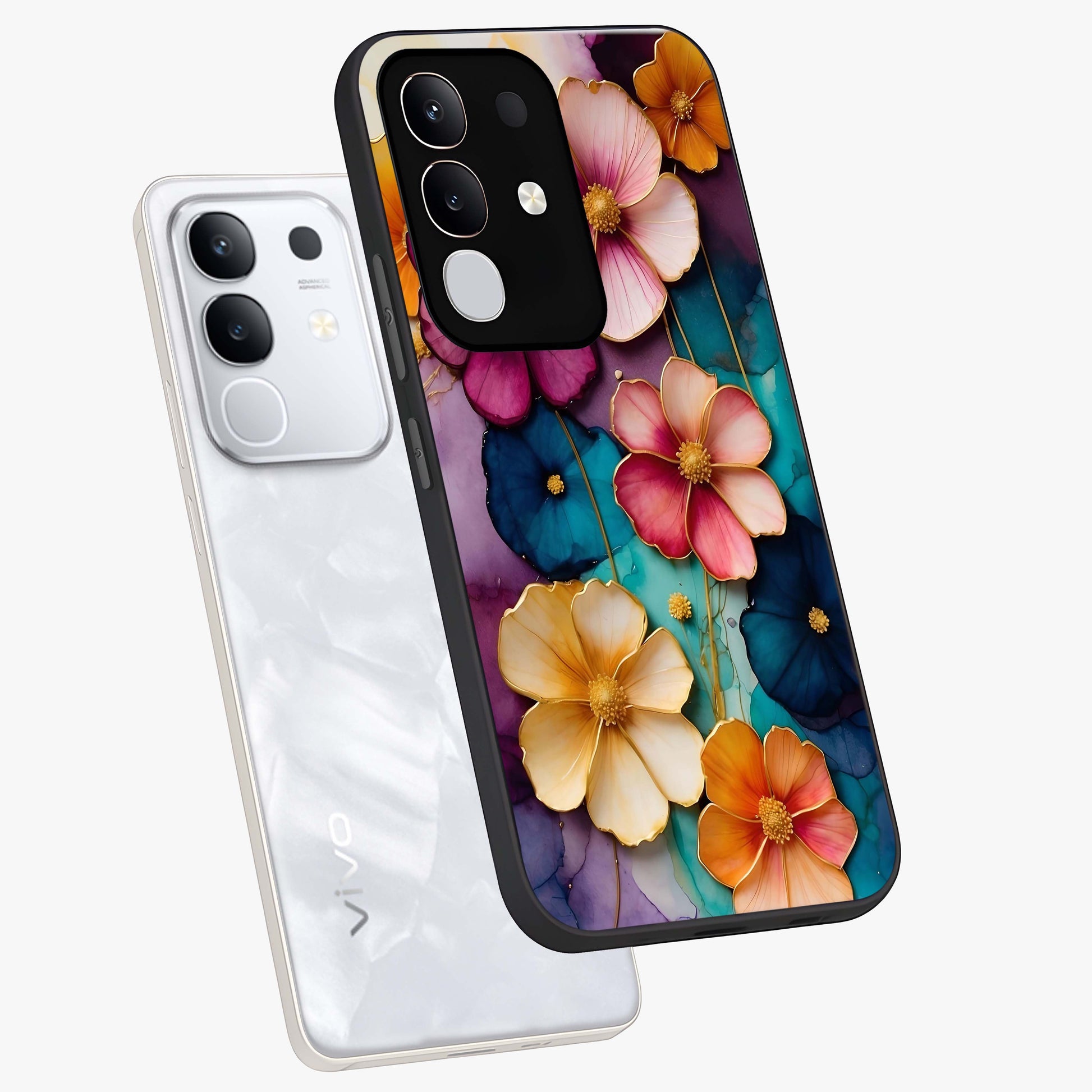 Artlyn Grace Flower Pattern Glass Case displayed in angled mockup highlighting delicate flower pattern design and smooth glass surface.