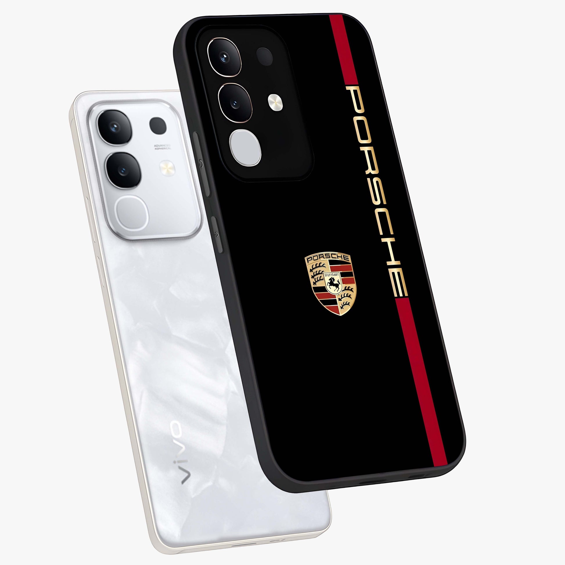Black Minimal Porsche Glass Case displayed in angled mockup highlighting modern minimal car illustration and clean aesthetic design.