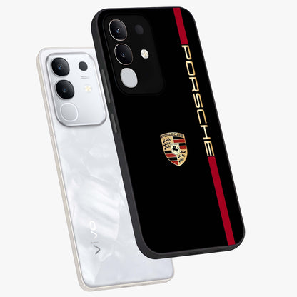 Black Minimal Porsche Glass Case displayed in angled mockup highlighting modern minimal car illustration and clean aesthetic design.