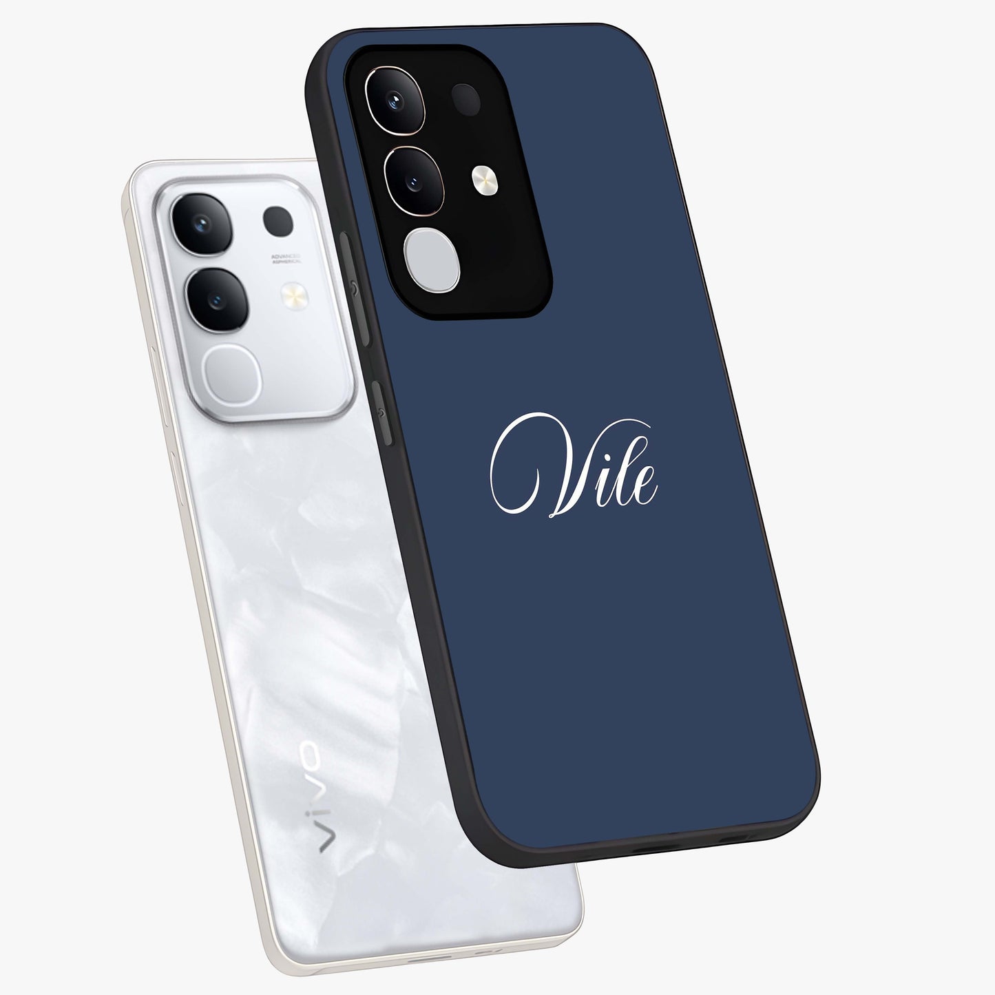 Blue Vintage Floral Pattern Glass Case showing flat back view with elegant vintage floral artwork and glossy glass finish.