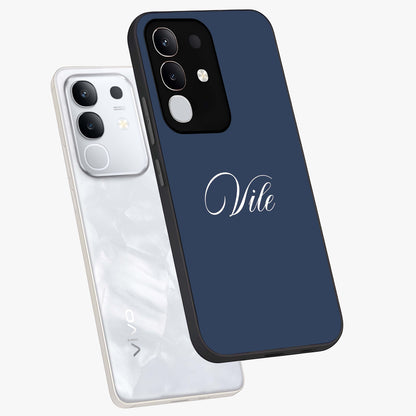 Blue Vintage Floral Pattern Glass Case showing flat back view with elegant vintage floral artwork and glossy glass finish.