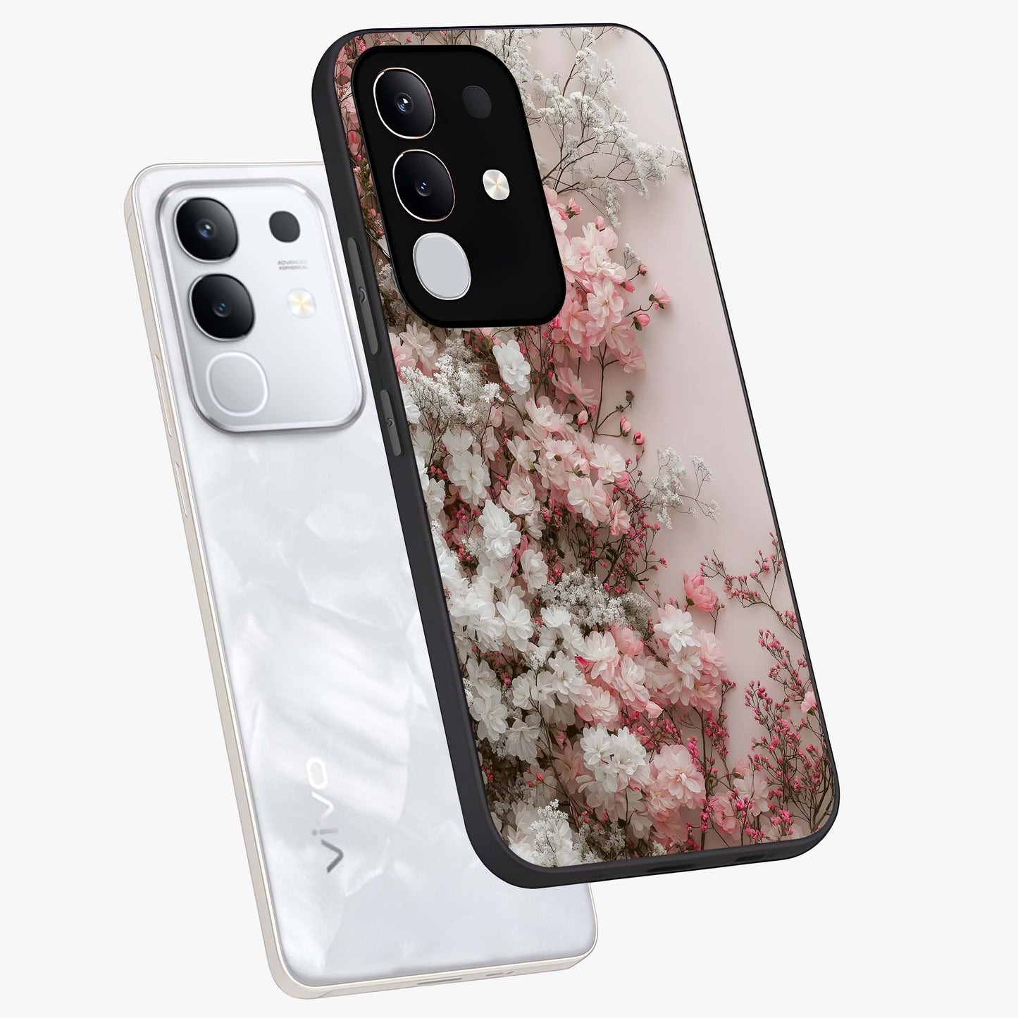 Blush Blossom Cloud Glass Case displayed in angled mockup highlighting soft cloud and blossom design with pastel aesthetic.