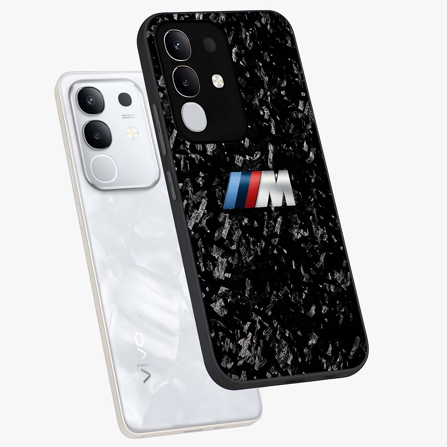 Carbon Speed Mark Glass Case displayed in angled mockup highlighting racing inspired carbon design and sleek aesthetic style.