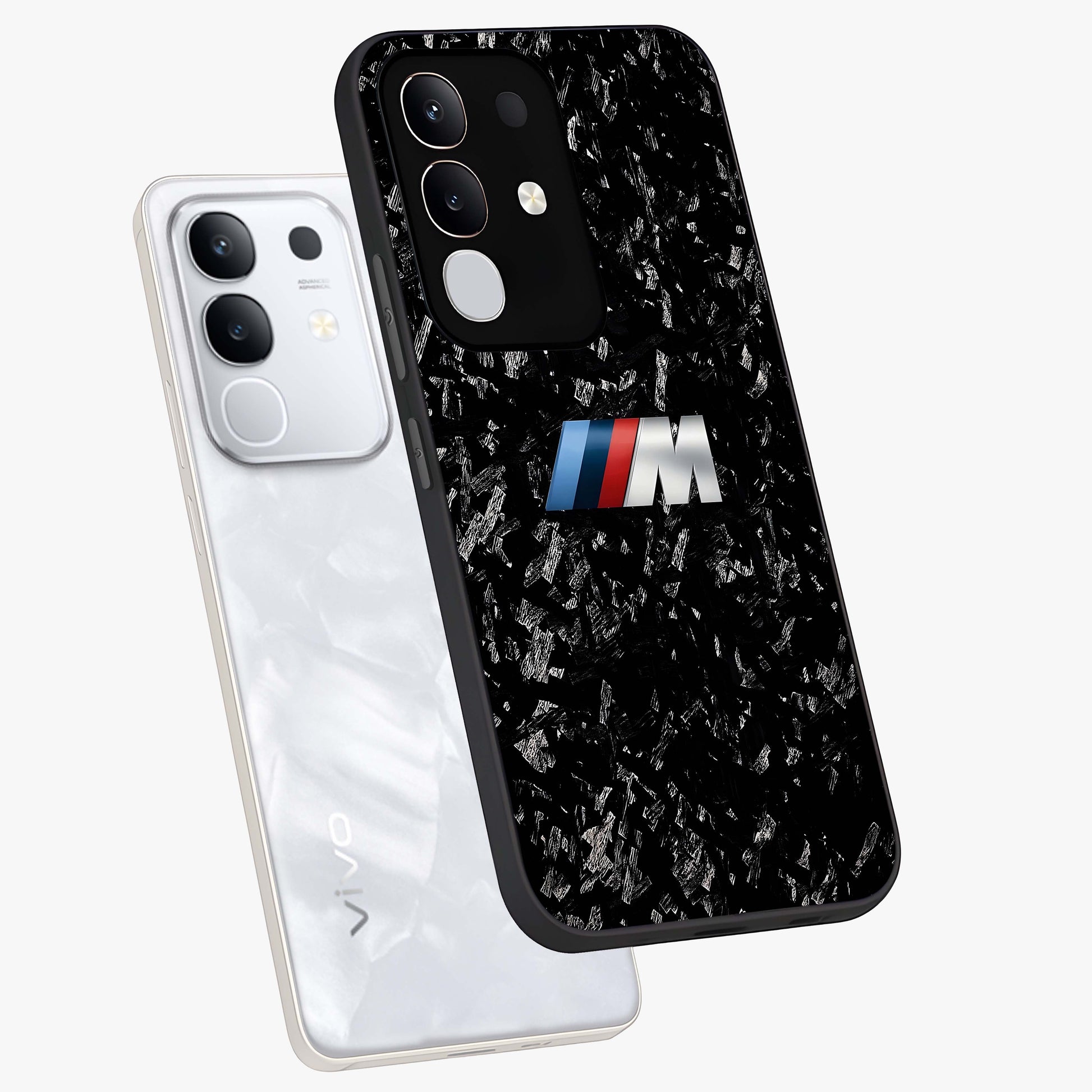 Carbon Speed Mark Glass Case displayed in angled mockup highlighting racing inspired carbon design and sleek aesthetic style.