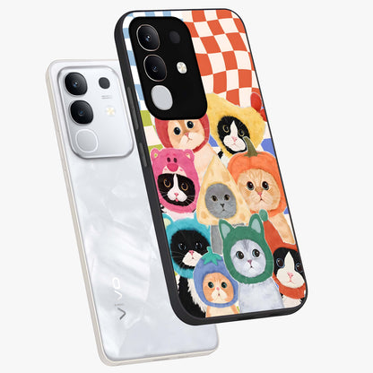 Cats in Fruits Glass Case displayed in angled mockup highlighting cute feline fruit design with colorful aesthetic style.