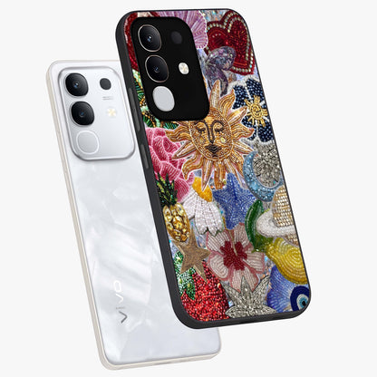 Celestial Floral and Playful Glass Case displayed in angled mockup highlighting playful floral design with dreamy celestial elements.