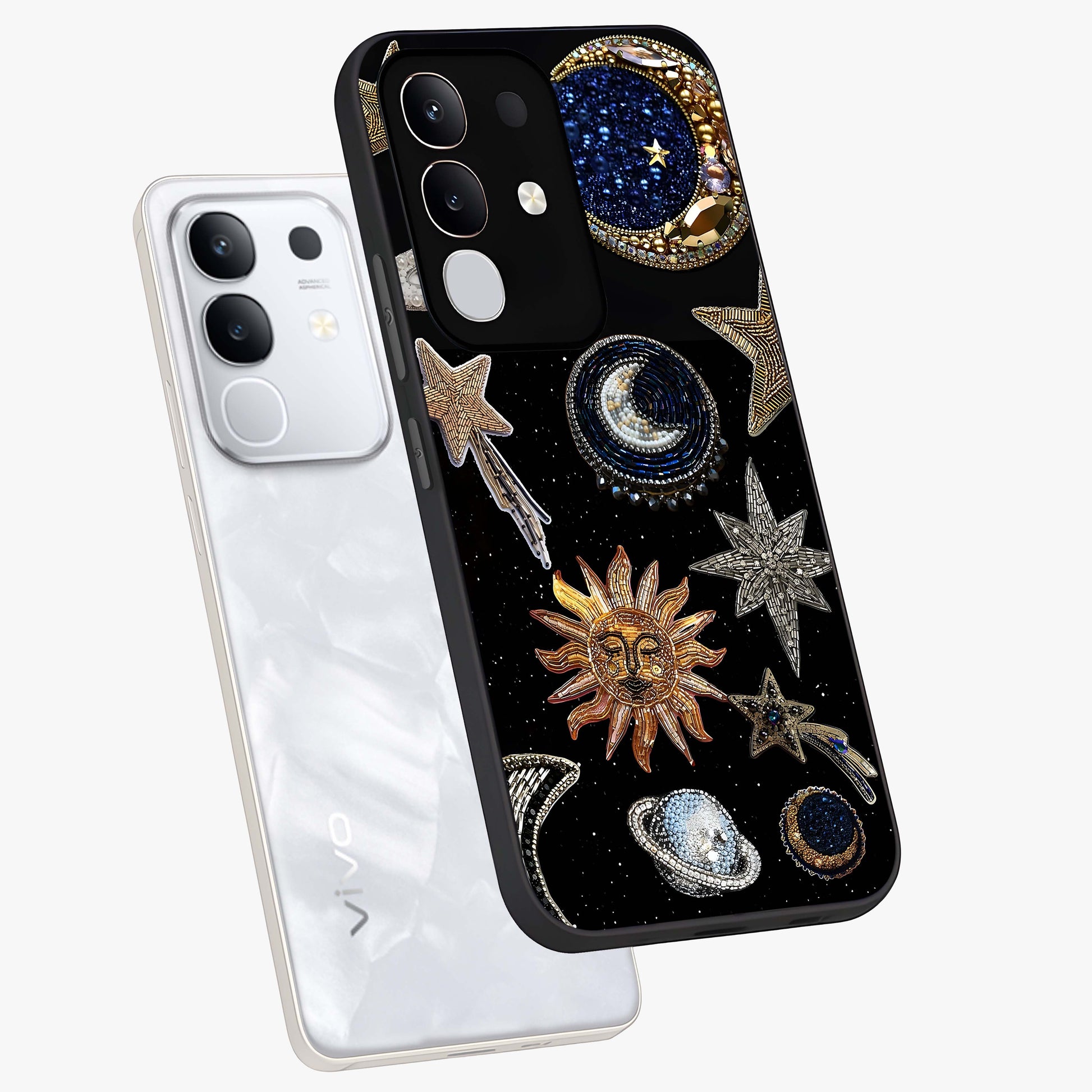 Celestial Gem Constellations Glass Case displayed in angled mockup highlighting gemstone inspired constellation design.