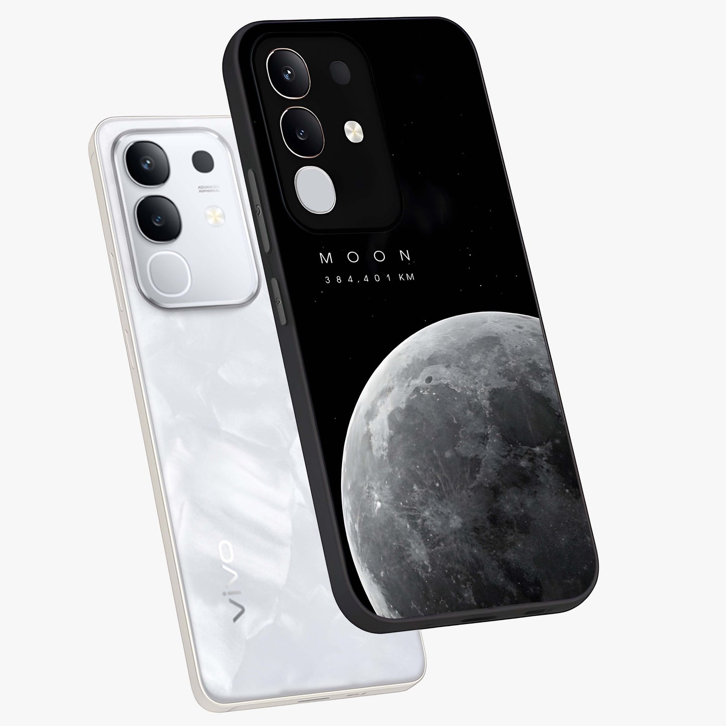 Cosmic Moon Glow Glass Case displayed in angled mockup highlighting celestial moon design with cosmic aesthetic theme.