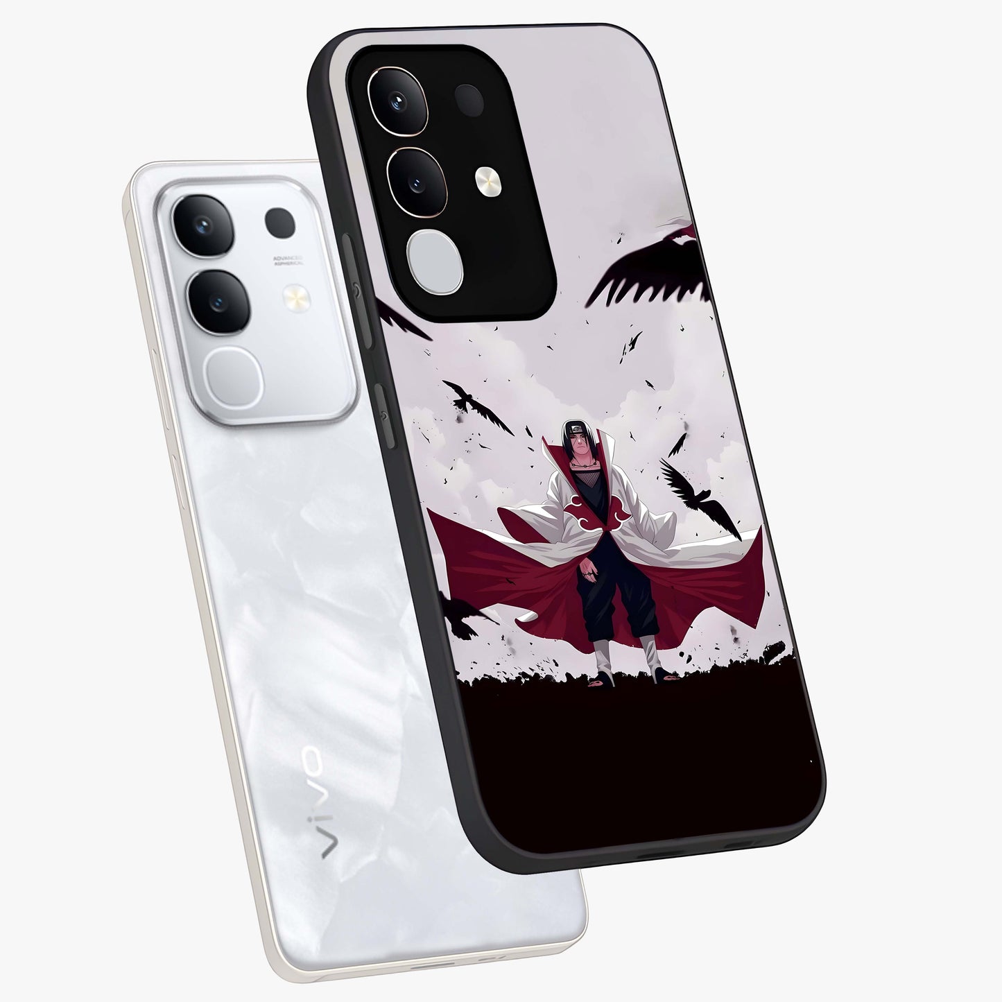 Crimson Crow Ascension Glass Case displayed in angled mockup highlighting powerful crow illustration with dark crimson aesthetic.