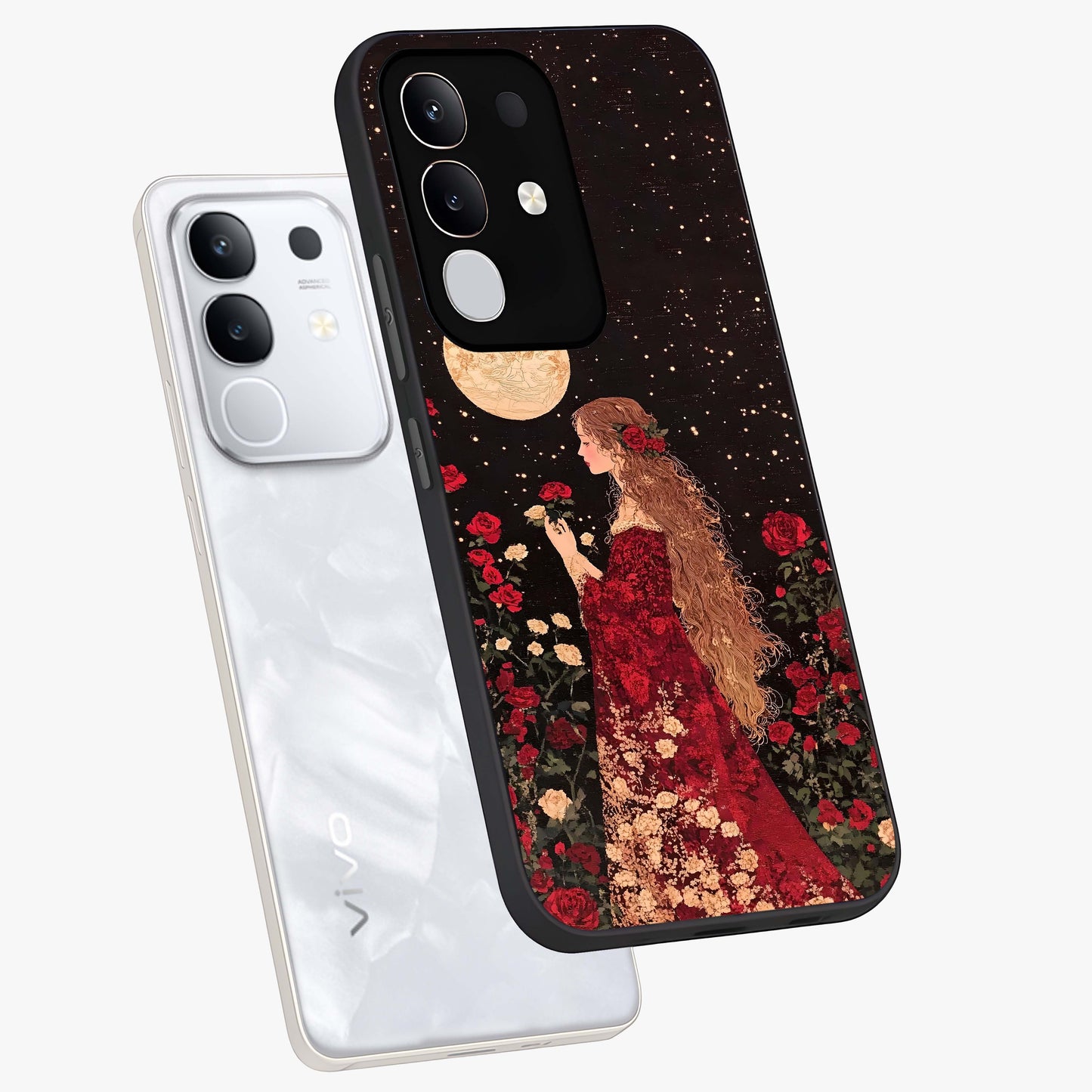 Crimson Dreams Glass Case displayed in angled mockup highlighting soft crimson aesthetic design with artistic theme.