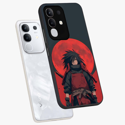 Crimson Moon Warlord Glass Case displayed in angled mockup highlighting dramatic crimson moon design with fantasy aesthetic.