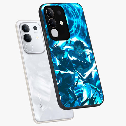 Cursed Energy Clash Glass Case displayed in angled mockup highlighting powerful battle inspired graphic with anime style aesthetic.