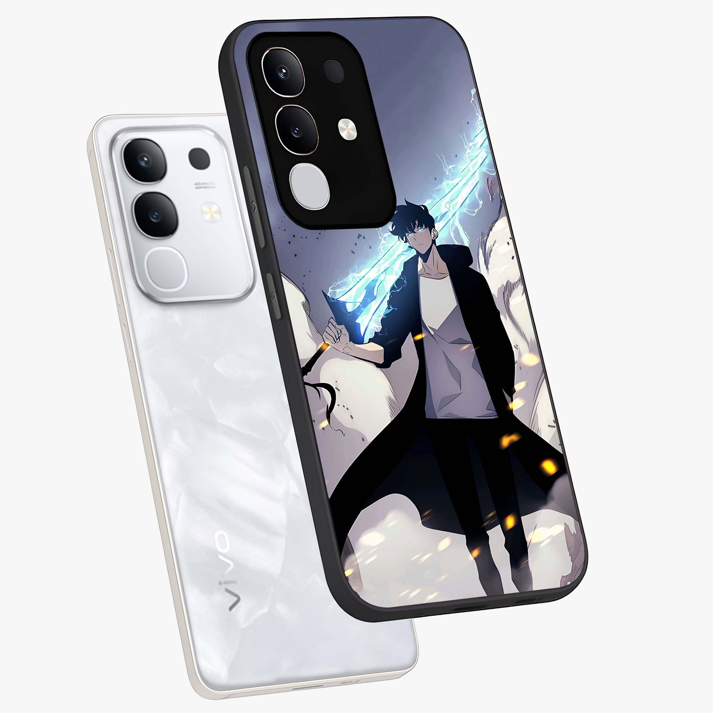 Dark Lightning Anime Warrior Glass Case displayed in angled mockup highlighting powerful lightning themed anime illustration.