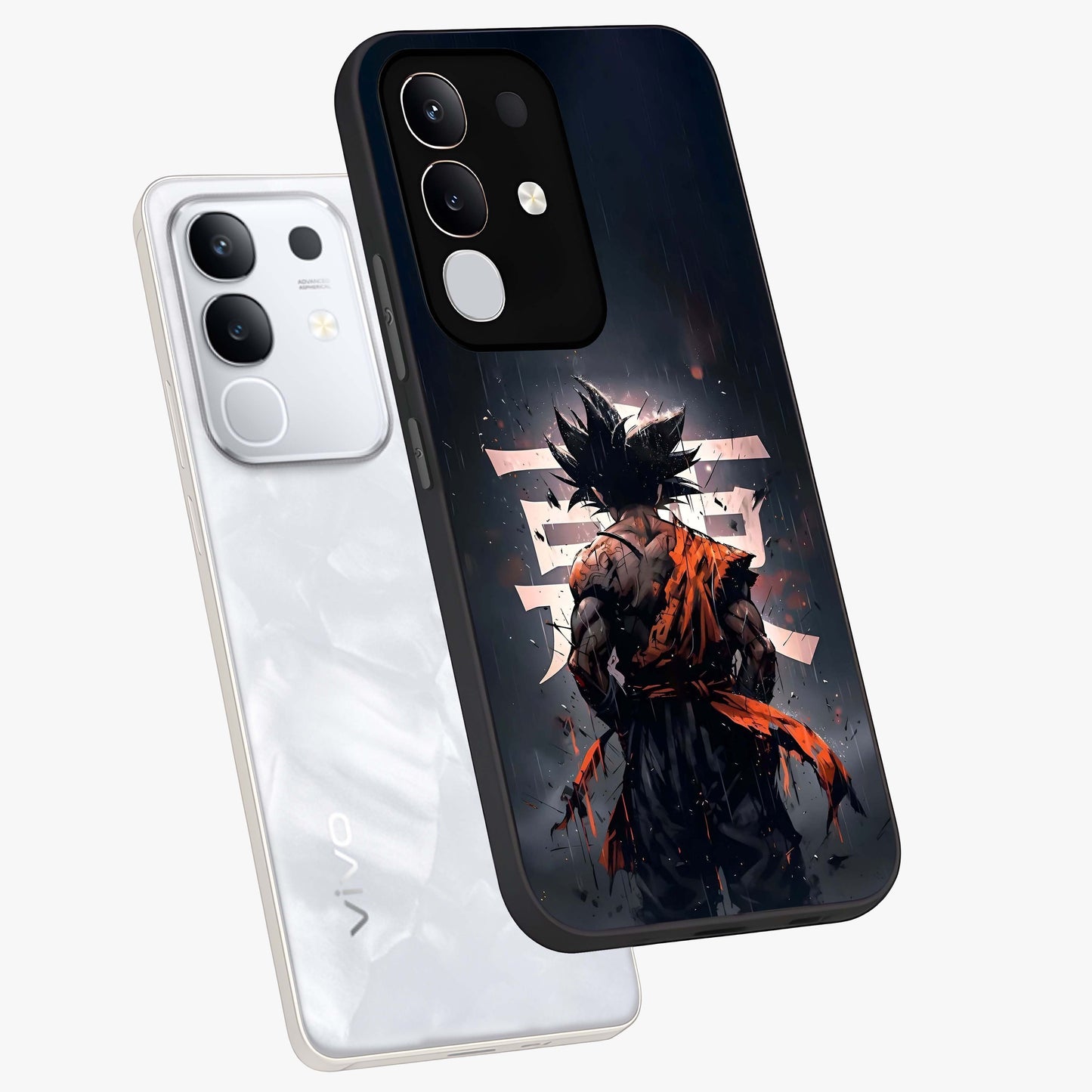 Dark Warrior In Rain Glass Case displayed in angled mockup highlighting dramatic warrior illustration with dark rain aesthetic.