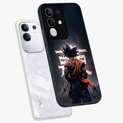 Dark Warrior In Rain Glass Case displayed in angled mockup highlighting dramatic warrior illustration with dark rain aesthetic.