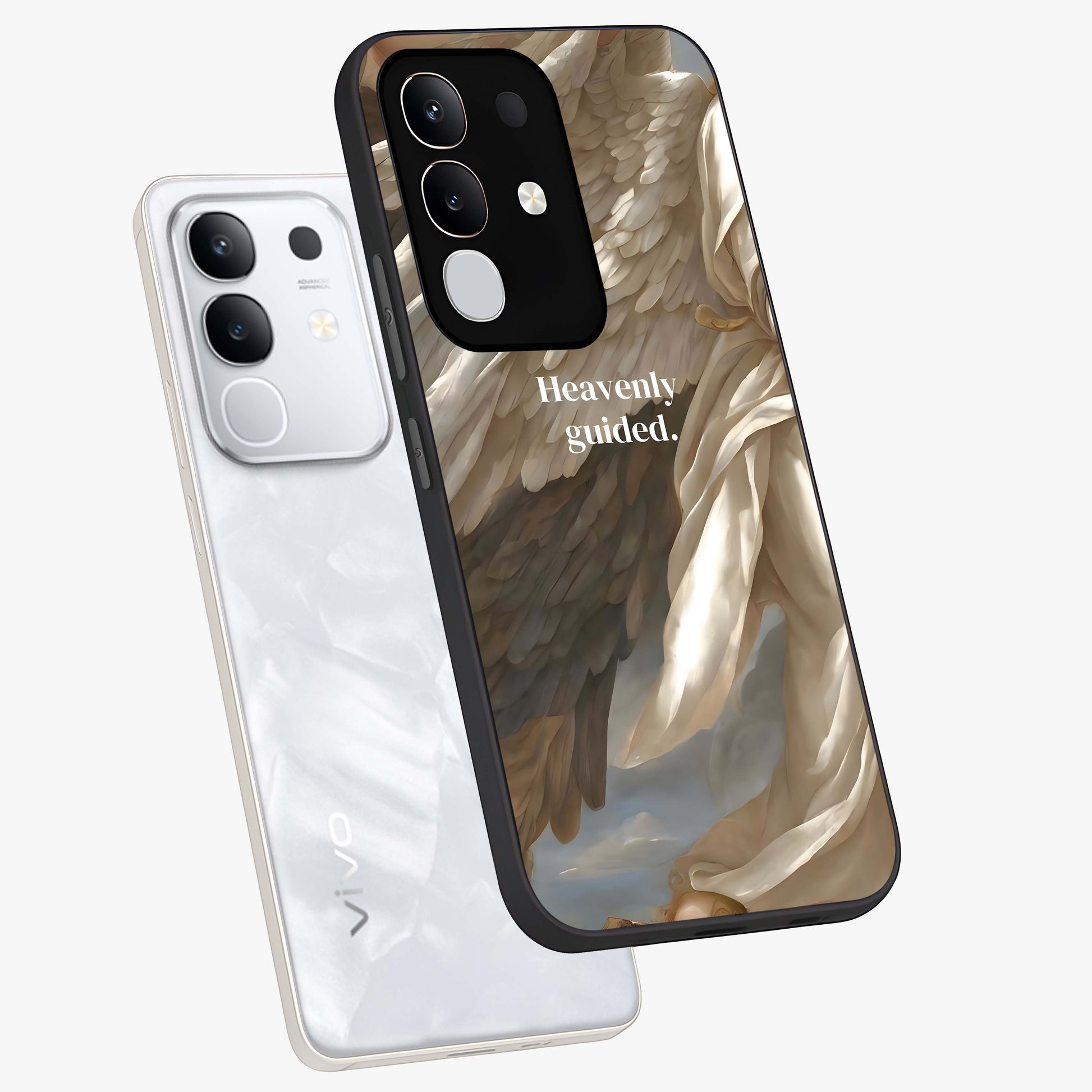 Divine Winged Grace Glass Case displayed in angled mockup highlighting graceful wing design with divine aesthetic style.