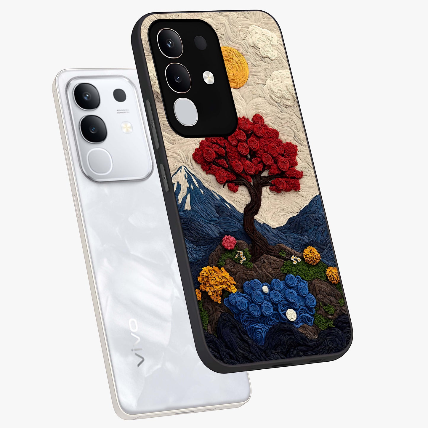 Eternal Nature Tapestry Glass Case displayed in angled mockup highlighting detailed botanical pattern with artistic aesthetic.
