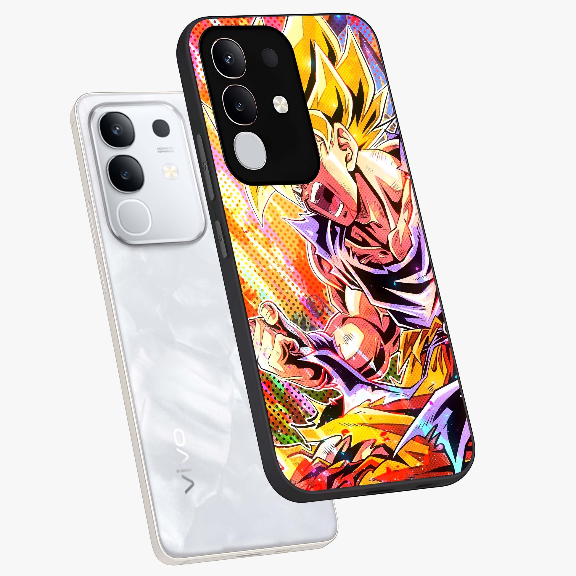 Firing Goku Glass Case displayed in angled mockup highlighting dynamic anime character design with action aesthetic.