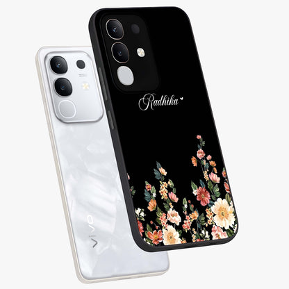 Floral Design With a Custom Personalized Name Glass Case displayed in angled mockup highlighting elegant floral pattern with custom name feature.