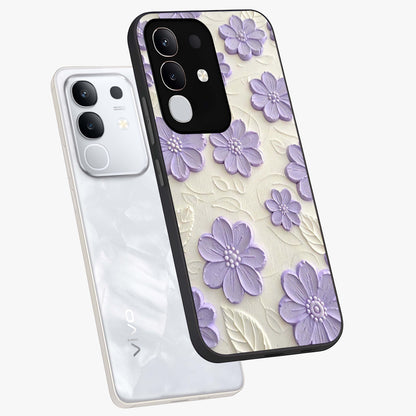 Floral Wall Art With Purple Flowers Glass Case displayed in angled mockup highlighting vibrant purple floral illustration with artistic aesthetic.