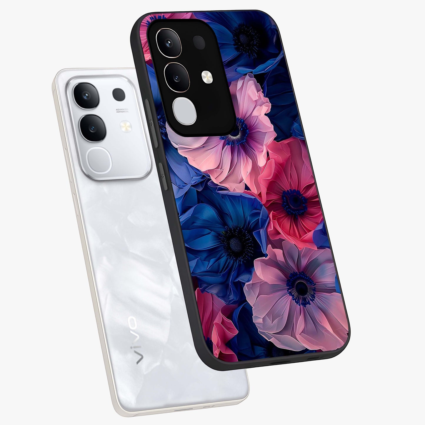 Flower Paper Art Pattern Glass Case displayed in angled mockup highlighting layered paper flower design with artistic aesthetic.