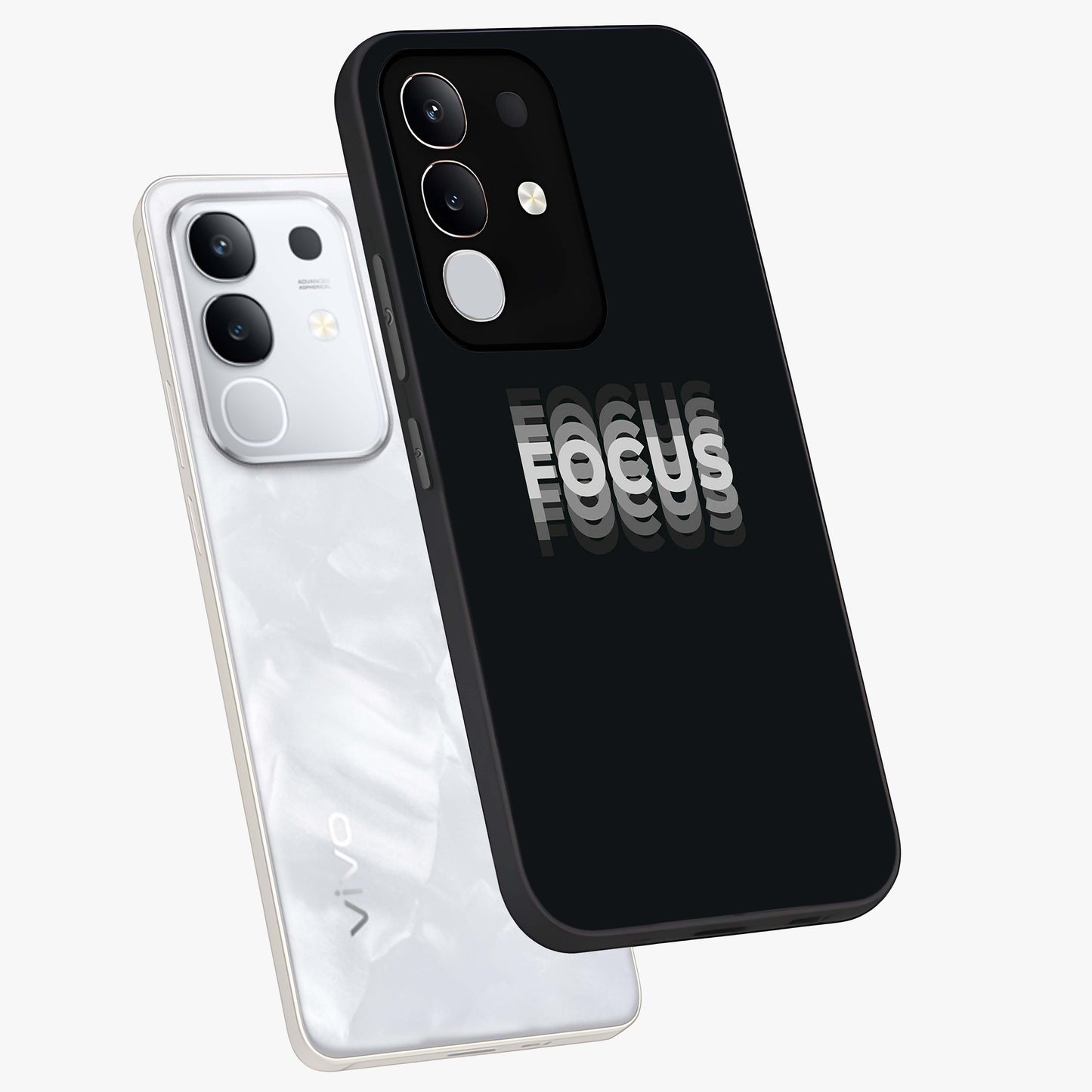 Focus Mode On Glass Case displayed in angled mockup highlighting clean minimal text artwork with modern aesthetic style.