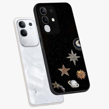 Galactic Charm Glow Glass Case displayed in angled mockup highlighting luminous galaxy inspired design with dreamy aesthetic.