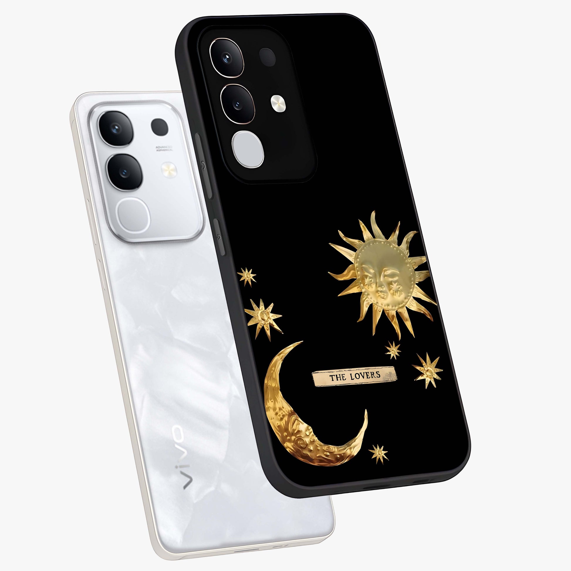 Gold Sun Blush Glass Case displayed in angled mockup highlighting radiant sun design with warm golden aesthetic.