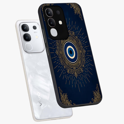 Golden Celestial Charm Glass Case displayed in angled mockup highlighting sparkling cosmic charm design with celestial aesthetic.